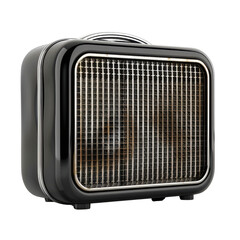 Fototapeta premium Vintage style electric heater with sleek black exterior and grid pattern on front, designed for efficient heating