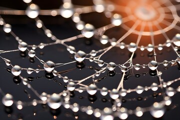 
Macro Dew Drops on Spider Web: A close-up shot capturing delicate dew drops on a spider web, glistening in the morning sunlight