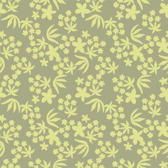 Artistic simple branches flowers peonies, dahlia and buds with leaves seamless pattern. Vector hand drawn. Retro, vintage, pastel print. Template for design, fabric, fashion, wallpaper, textile
