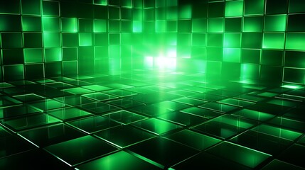 A glowing emerald green grid with pulsating lights and soft glows, creating a dynamic abstract background.