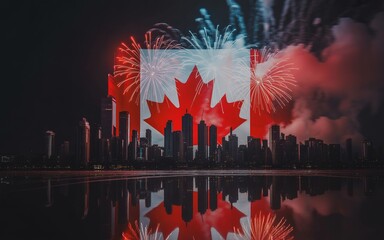 Fototapeta premium Canada Day Celebration with Fireworks and City Skyline