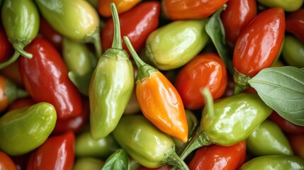 An artistic arrangement of vibrant chili peppers in varying colors, showcasing their natural beauty and diversity, ideal for culinary and aesthetic appreciation.