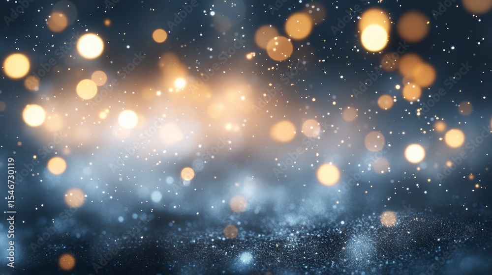 Poster abstract dark blue and gold bokeh background with glitter.
