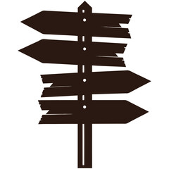 A rustic wooden sign with multiple arrows pointing in different directions isolated on white background