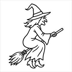 Halloween Witch Outline Drawing.