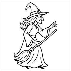 Halloween Witch Outline Drawing.