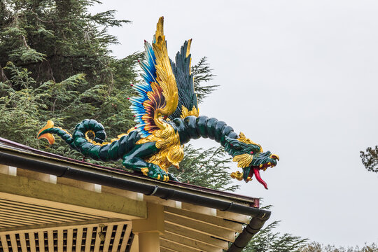 Colorful Dragon Ornament on the Great Pagoda Roof at Kew Gardens, Richmond