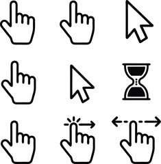 Fototapeta premium Black Cursor Icons Set Hand Pointer Arrow Hourglass