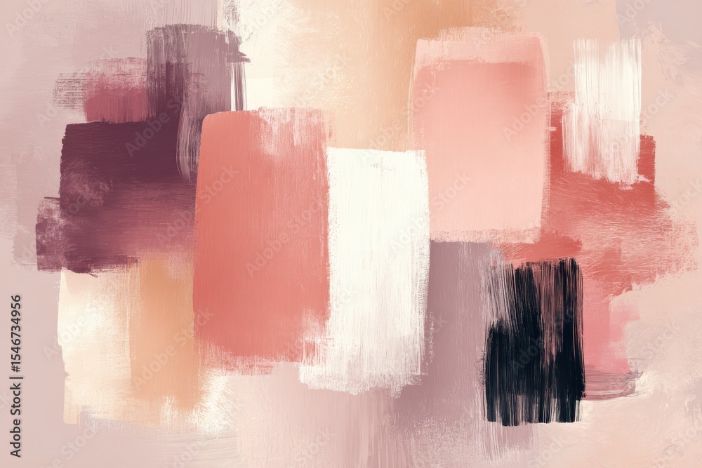 Poster Soft Peach and Plum Brush Strokes Create a Harmonious Abstract Composition Evoking Tranquility and Elegance in Minimalist Design