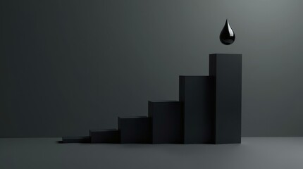 Glossy black graph with peak liquid symbol – modern template for pricing trends and economic visuals.