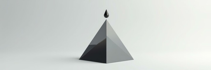 Glass pyramid with black droplet on top – abstract visual for value rise and resource peak.