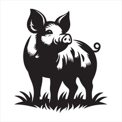 Fototapeta premium Silhouette vector of a pig standing on a white background