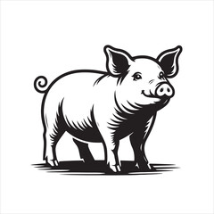 Obraz premium Silhouette vector of a pig standing on a white background
