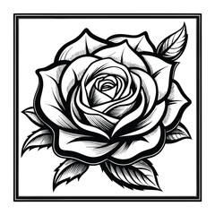 Black and white rose illustration isolated on white background
