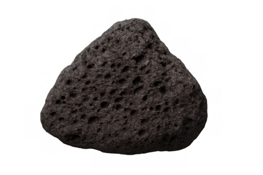 Porous volcanic rock with many cavities isolated on alpha channel, suitable for image editing and graphic design