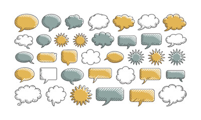 Modern vector illustration featuring a diverse set of hand-drawn speech bubbles, easily editable and scalable