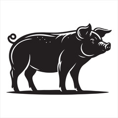 Fototapeta premium Silhouette vector of a pig standing on a white background