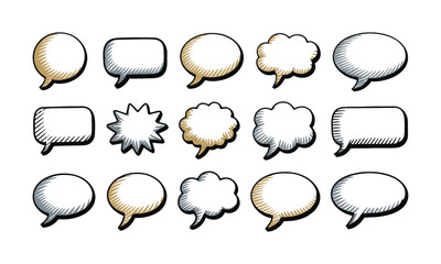 Modern vector illustration featuring a diverse set of hand-drawn speech bubbles, easily editable and scalable