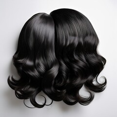 Fototapeta premium Illustrate the variety in a pack of black women's wigs on a clear background