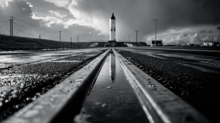 Dramatic Vertical Rocket on Launch Pad: A Stunning Display of Aerospace Engineering and Space Exploration