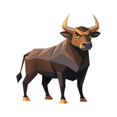 Polygonal bull with horns standing isolated on white background