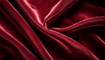 Fototapeta premium close up of crushed deep red velvet fabric with a luxurious texture