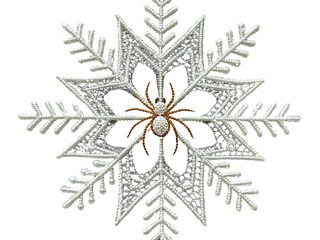 Elegant beaded snowflake ornament with gold spider detail, winter holiday decoration