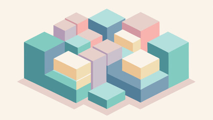 Obraz premium Isometric cube arrangement in pastel colors on white background for design projects