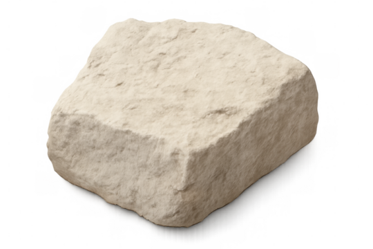 Beige stone block presenting clean geometric form, serving architectural visualization needs with neutral texture and crisp professional rendering