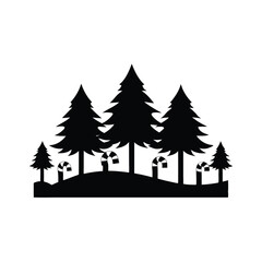 Fototapeta premium Silhouette Holiday Scene with Candy Canes and Evergreen Trees A Festive Christmas or Winter Design Featuring Black Silhouettes Against a White Background
