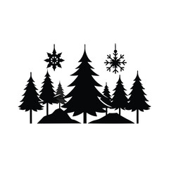 Enchanting Forest Silhouette A Winter Wonderland Scene with Snowflakes and Evergreen Trees Creating a Peaceful and Festive Holiday Atmosphere Perfect for Seasonal Greetings and Decorations