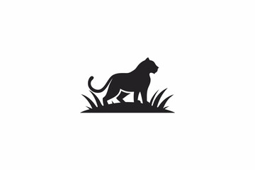 Graceful Panther Shadow in Minimalist Grass Design