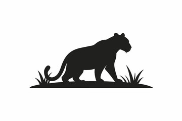 Wild Panther Profile Silhouette with Green Grass Bas