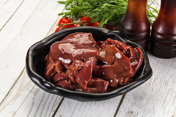 Raw chicken liver uncooked in the bowl