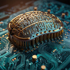 Digital Brain Circuit Board with Binary Code Background