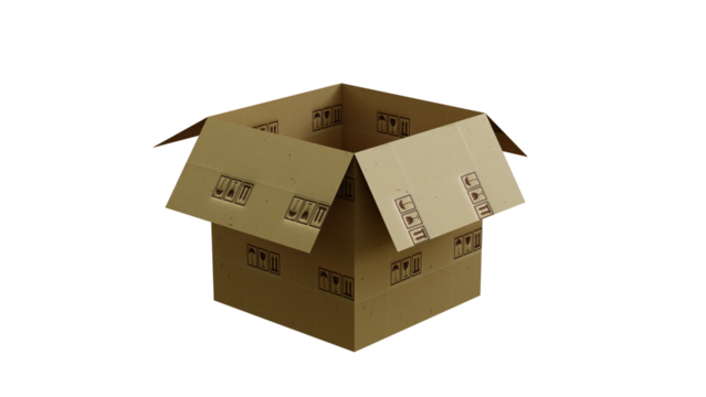 3D cardboard box with recycling symbol, Cartoon box open and close green screen animation.	
