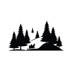 Fototapeta premium Winter Wonderland Silhouette Christmas Sleigh in Snowy Forest