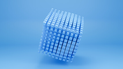 Abstract looped blue energy sphere of particles, lines and waves with bright magical glow on blue.	