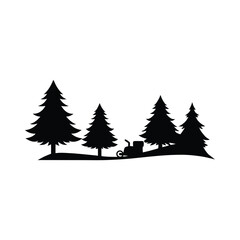 Obraz premium Silhouette of Pine Trees and a Lawn Mower Landscape Illustration