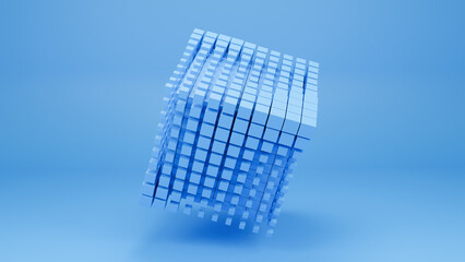 Abstract looped blue energy sphere of particles, lines and waves with bright magical glow on blue.	