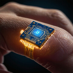 Glowing AI Chip Inserted into Human Finger