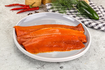 Red pickled herring fish fillet