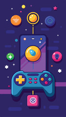Fototapeta premium Modern smartphone and game controller illustration on transparent background