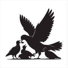 Obraz premium Silhouette vector of a pigeon in flight on white background