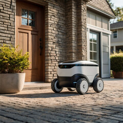 Smart Robot Delivering Package at Doorstep