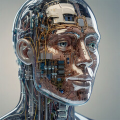 Close-Up of AI Circuitry Inside Transparent Head