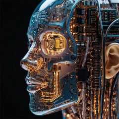 Close-Up of AI Circuitry Inside Transparent Head