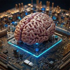 Digital Brain Growing from Microchip &ndash; AI Evolution