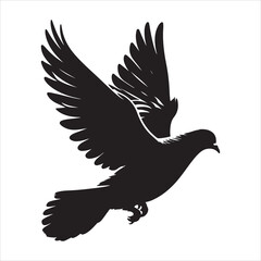 Obraz premium Silhouette vector of a pigeon in flight on white background