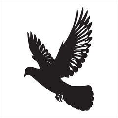 Silhouette vector of a pigeon in flight on white background
